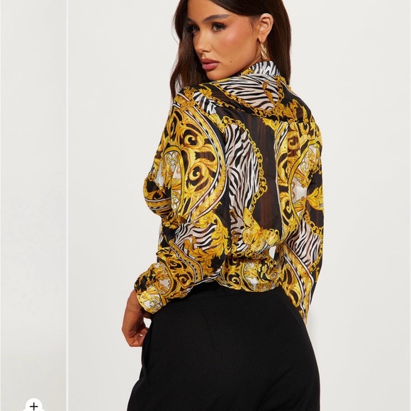 Fashion Nova Black and Gold Patterned Blouse - Picture 2 of 2
